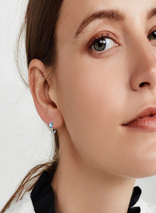 Bestyle Silver Celtic Knot Hoops Love Heart Cubic Zirconia Earrings March Aquamarine Birthstone Hoop Earrings for Women, Hypoallergenic Earrings for Sensitive Ears - Image 2